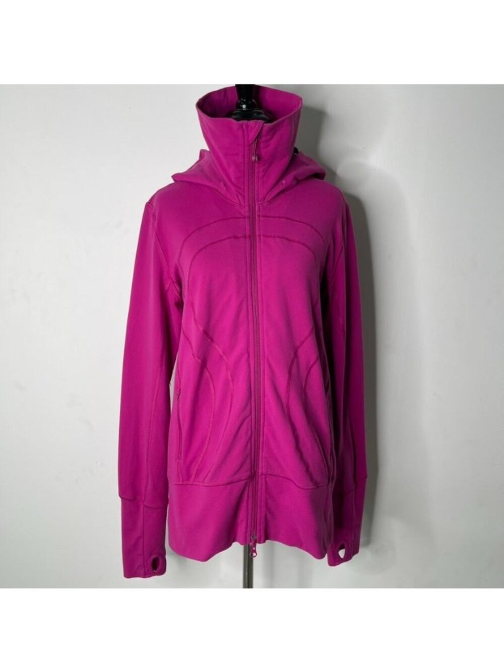 Lululemon Stride Jacket Size 10 Hot Pink Magenta Full Zip Mock Neck Hooded 28"